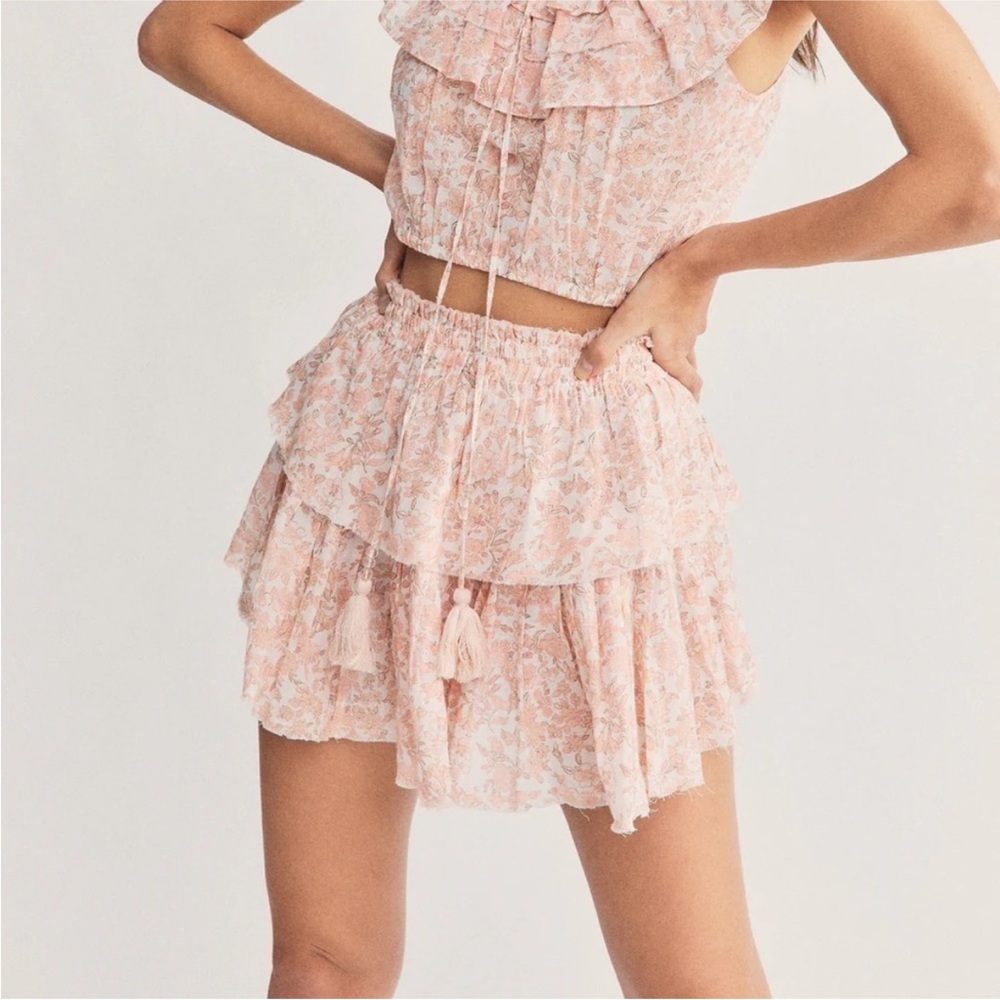 Love Shack Fancy Cotton Tiered Dorin Ruffle Mini Skirt in Vanilla Foam Size S - Picture 3 of 16